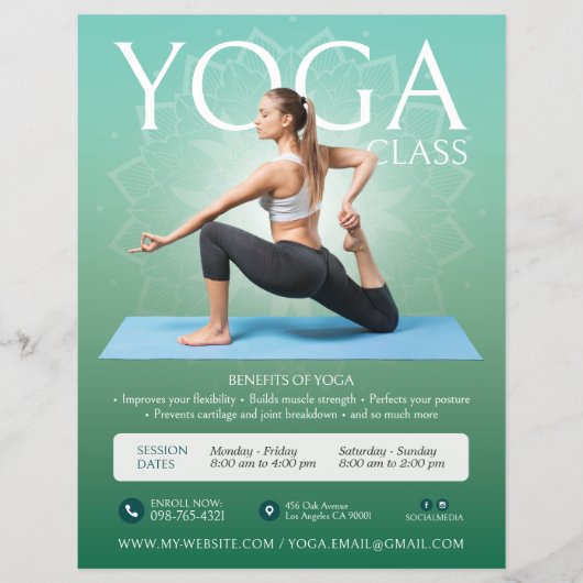 Green Yoga Instructor Studio Classes Flyer (Vorne)