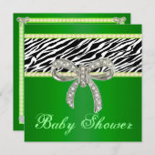 Green Zebra Diamond Bow Baby Shower Einladung (Vorne/Hinten)