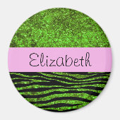 Green Zebra, Glitzer Zebra, Zebra Print, Ihr Name Magnet (Vorne)