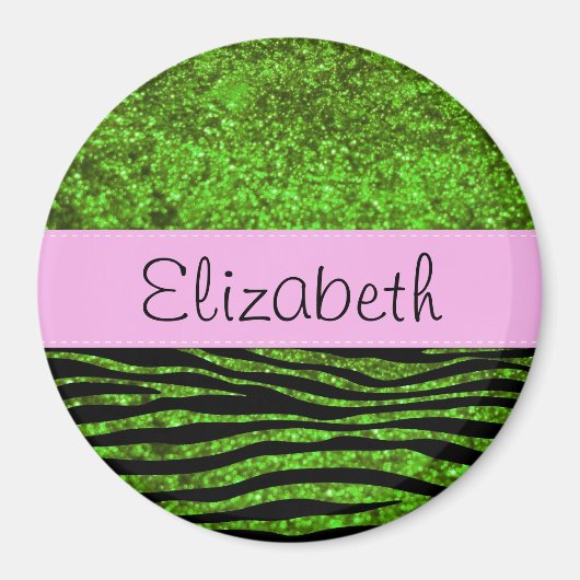 Green Zebra, Glitzer Zebra, Zebra Print, Ihr Name Magnet (Vorne)