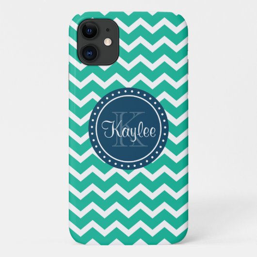Green Zickzack Blue Monogram Case-Mate iPhone Hülle (Rückseite)