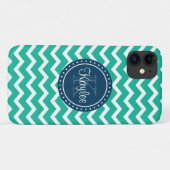 Green Zickzack Blue Monogram Case-Mate iPhone Hülle (Rückseite (Horizontal))