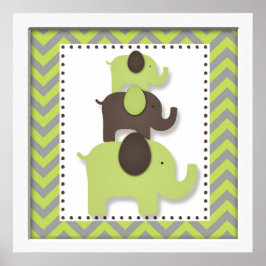 Green Zickzack Elephant Kinderzimmer Wall Art Poster