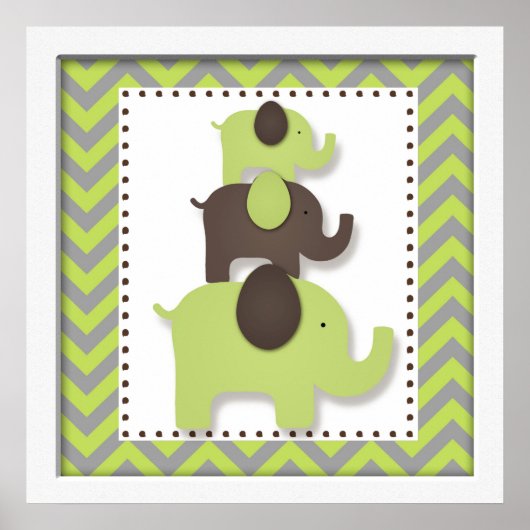 Green Zickzack Elephant Kinderzimmer Wall Art Poster (Vorne)