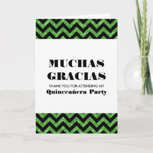 Green Zickzack Glitzer Quinceañera Vielen Dank Dankeskarte