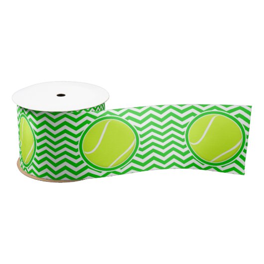 Green Zickzack Pattern Tennis Ball Party Ribbon Satinband (Spule)
