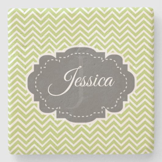 Green Zickzack Personalisiert Stone Untersetzer (Vorderseite)