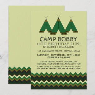 Green Zickzack Tipi, Camping Geburtstag Einladung
