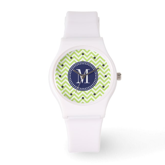 Green Zickzack Zigzag Personalisiert Monogram Armbanduhr (Vorderseite)