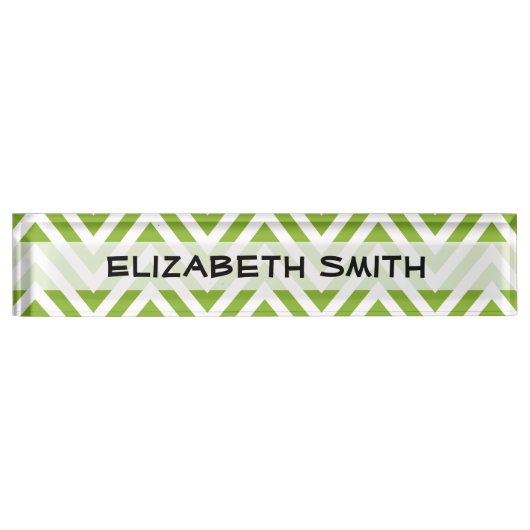 Green Zigzag, grün Zickzack, geometrisches Muster Namensplakette (Vorderseite)