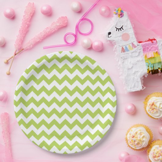 Green Zigzag, grün Zickzack, geometrisches Muster Pappteller (Party)