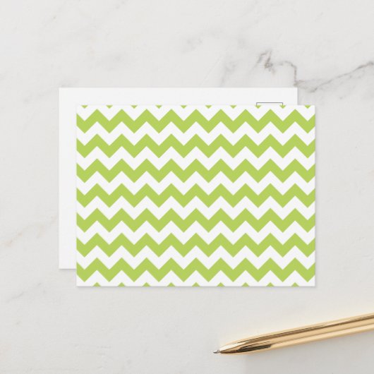 Green Zigzag, grün Zickzack, geometrisches Muster Postkarte (Vorderseite/Rückseite Beispiel)