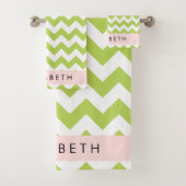 Green Zigzag, grün Zickzack, Ihr Name Badhandtuch Set (Insitu)
