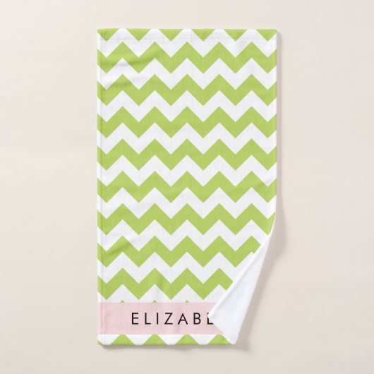 Green Zigzag, grün Zickzack, Ihr Name Badhandtuch Set (Handtuch)