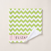 Green Zigzag, grün Zickzack, Ihr Name Badhandtuch Set (Waschlappen)