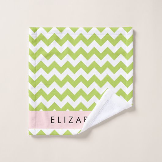 Green Zigzag, grün Zickzack, Ihr Name Badhandtuch Set (Waschlappen)