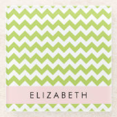 Green Zigzag, grün Zickzack, Ihr Name Glasuntersetzer (Vorderseite)