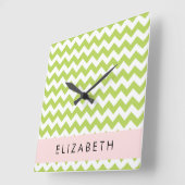 Green Zigzag, grün Zickzack, Ihr Name Quadratische Wanduhr (Winkel)