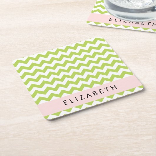 Green Zigzag, grün Zickzack, Ihr Name Rechteckiger Pappuntersetzer (angewinkelt)