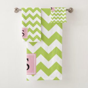 Green Zigzag, grün Zickzack, Monogram Badhandtuch Set