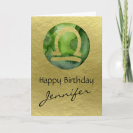 Green Zodiac Sign Libra auf Gold Hintergrund Feiertagskarte