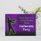 Green Zombie auf Lila Einladung (Stehend Vorderseite)