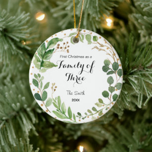 Greenary First Christmas als Familie der drei Keramik Ornament