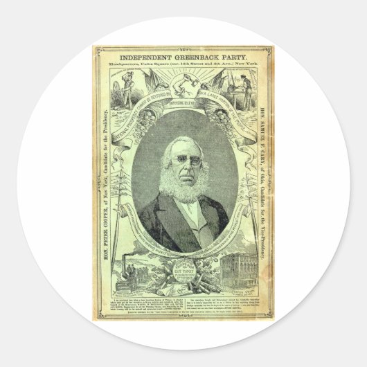 Greenback-Party 1876 Runder Aufkleber (Vorderseite)
