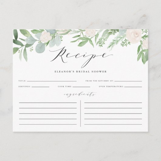 Greenerals Florals Gray Brautparty Rezept Karte (Vorderseite)