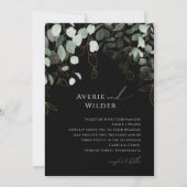 GreenerBlack and Gold Monogram Foto Wedding Einladung (Vorderseite)