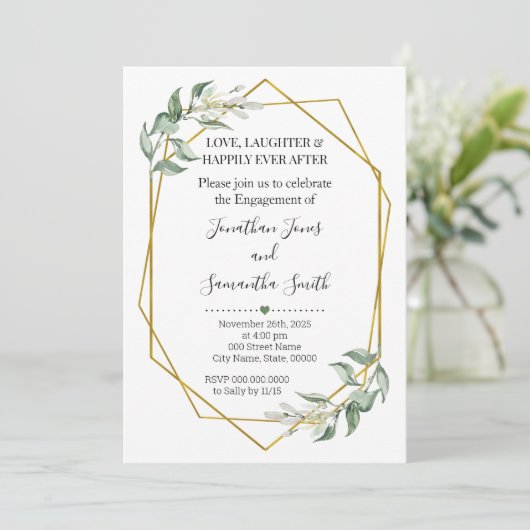 Greenergold-Verlobungsparty Minimalistische Hochze Einladung (Stehend Vorderseite)