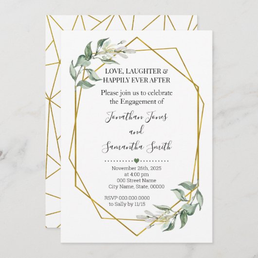 Greenergold-Verlobungsparty Minimalistische Hochze Einladung (Vorne/Hinten)