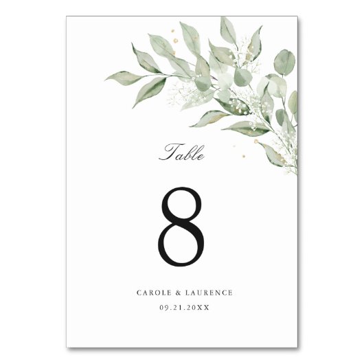 Greeneria Olive Verlass Branch Gipskraut Wedding Tischnummer (Vorderseite)