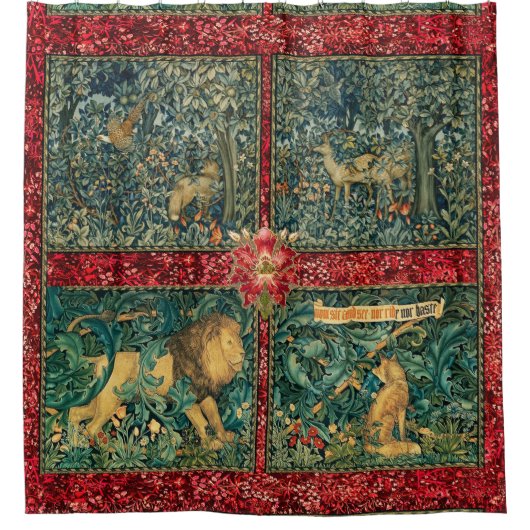 GREENERIE, WALDTIERE, LION, FOX, PHEASANT, HUNDE DUSCHVORHANG (Vorderseite)