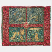 GREENERIE, WALDTIERE, LION, FOX, PHEASANT, HUNDE FLEECEDECKE (Vorderseite (Horizontal))
