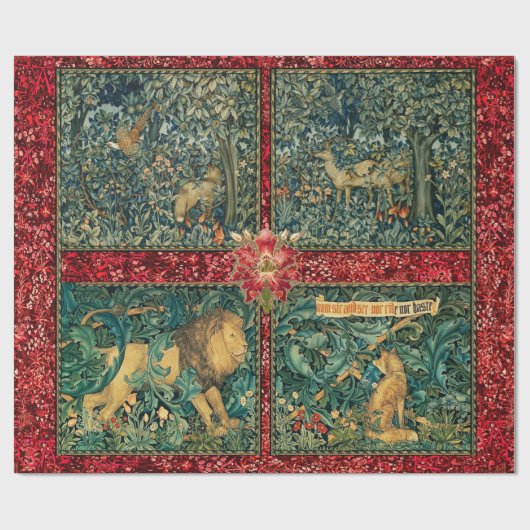 GREENERIE, WALDTIERE, LION, FOX, PHEASANT, HUNDE GESCHENKPAPIER (Flach)