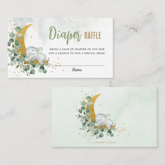 Greenermoon Niedlich Elephant Neutral Diaper Raffl Begleitkarte (Vorne/Hinten)