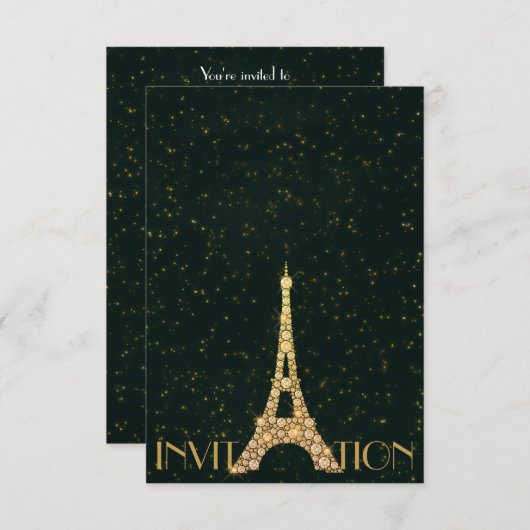 Greenerry Starry Gold Eiffel Tower Paris Crystals Einladung (Vorne/Hinten)