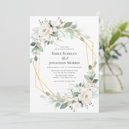 Greenerweiße Blumengestelle Einladung (Stehend Vorderseite)