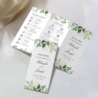 Greenery01 Trifold Wedding Program Flyer