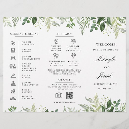 Greenery01 Trifold Wedding Program Flyer (Vorne)