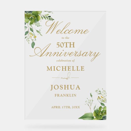 Greenery 50th Wedding Anniversary Welcome Acrylschild (Vorderseite)
