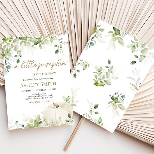 Greenery A Little Pumpkin Baby Shower Einladung