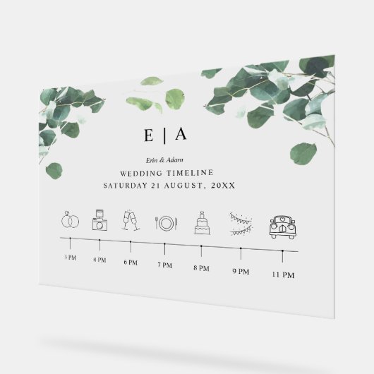 Greenery Acrylic Wedding Sign Wedding Timeline Acrylschild (Winkel)