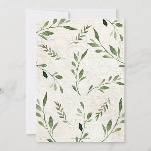 Greenery Adventure Wedding Suitcase Reise Einladung (Rückseite)