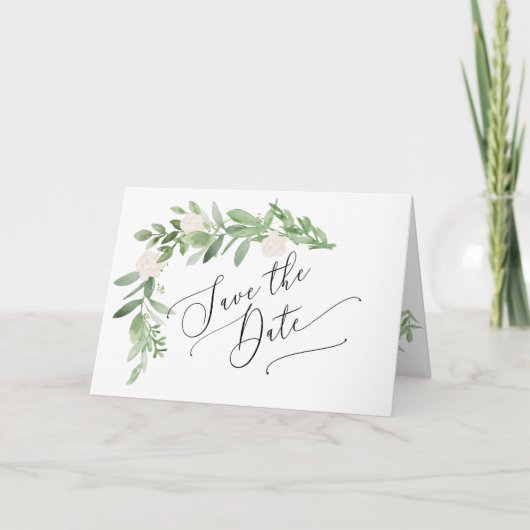 Greenery and Blush Save the Date Card Ankündigung (Vorderseite)