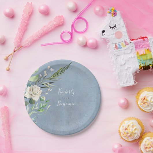 Greenery and Dusty Blue Wedding Pappteller (Party)