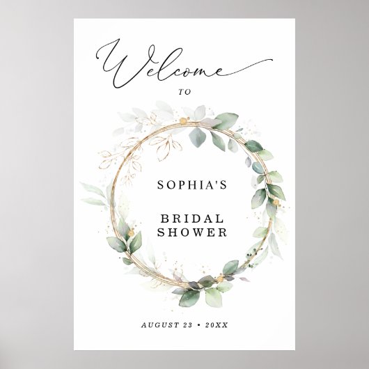 Greenery and Gold Bridal Shower Welcome Poster (Vorne)