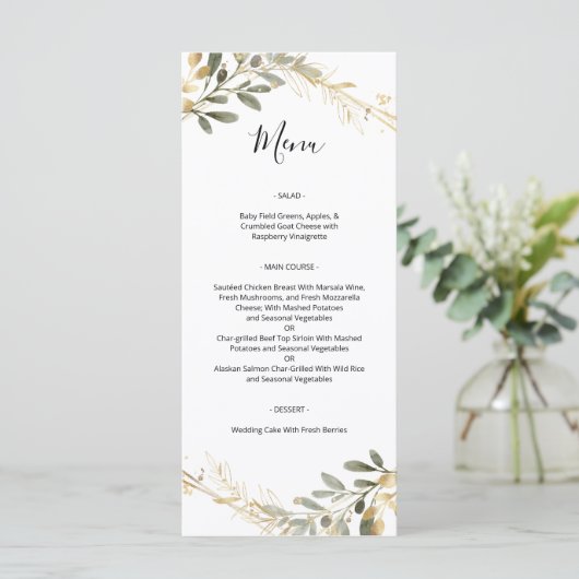 Greenery and Gold Geometric Boho Wedding Menu Menükarte (Stehend Vorderseite)