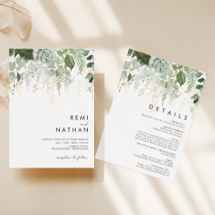 Greenery and Gold Leaf All In One Wedding Einladung
